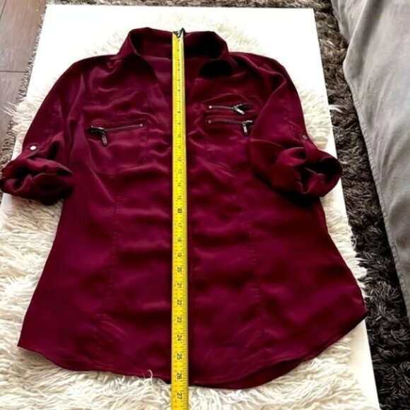 Bebe Burgundy Button Down Zip Pocket 3/4 Sleeve. Sz S 🙋‍♀️🛍😻 - Picture 12 of 15